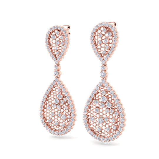Chandelier earrings in white gold with white diamonds of 3.87 ct in weight