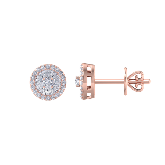 Halo earrings in rose gold with white diamonds of 0.55 ct in weight
