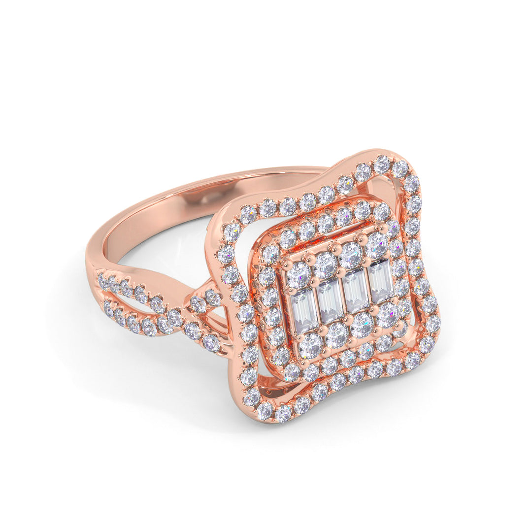 Fashion ring in rose gold with white diamonds of 0.67 ct in weight