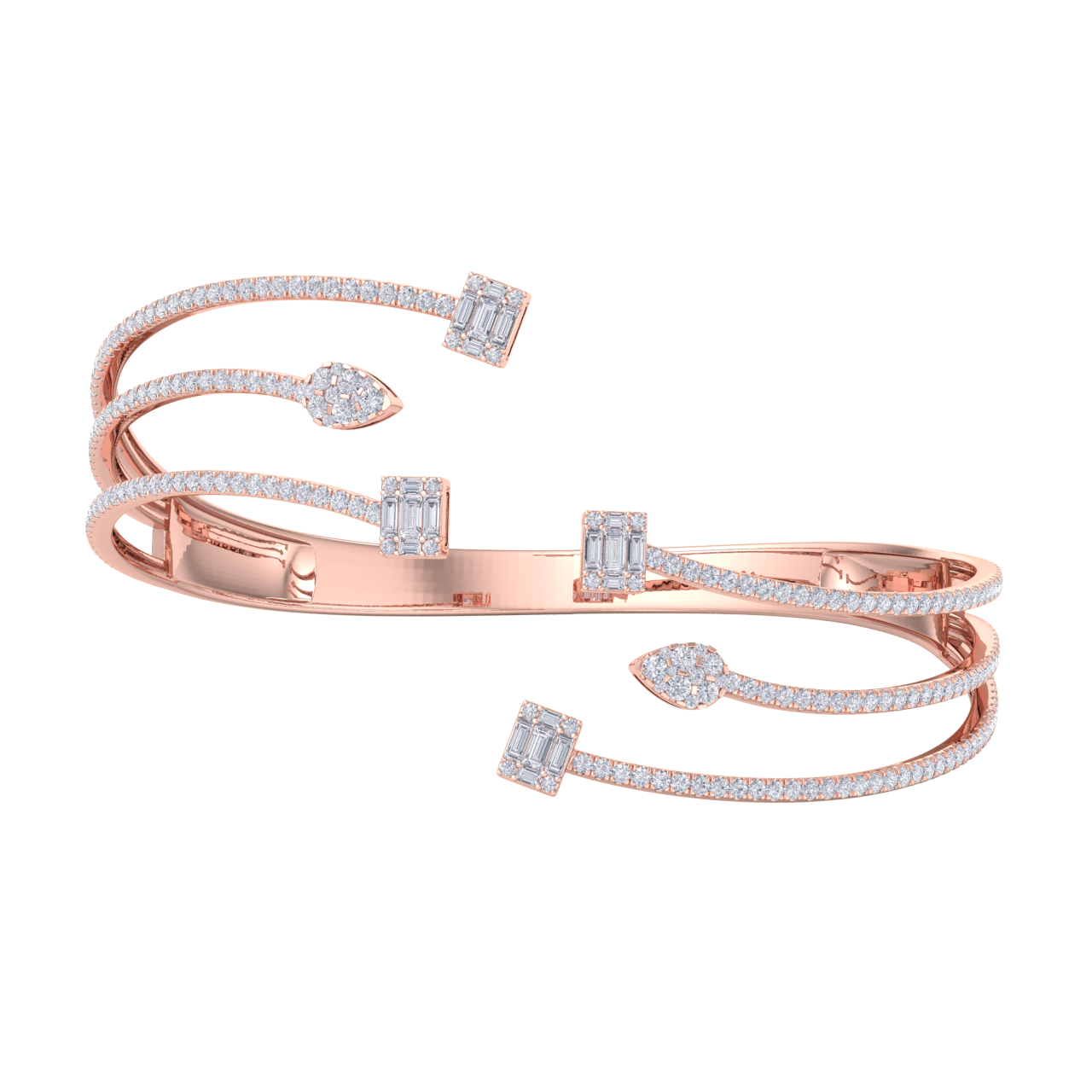 Intricate cuff in rose gold with white diamonds of 3.24 ct in weight