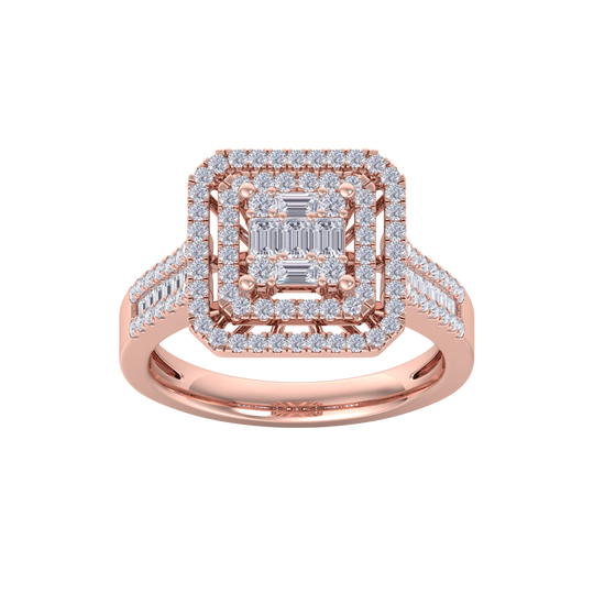 Square cluster engagement ring in rose gold with white diamonds of 0.68 ct in weight 