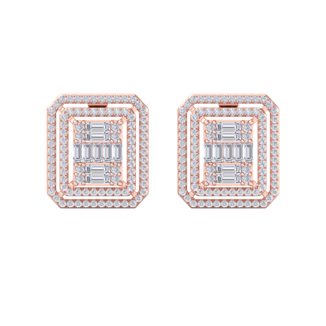 Beautiful Stud Earrings in yellow gold with white diamonds of 1.88 in weight