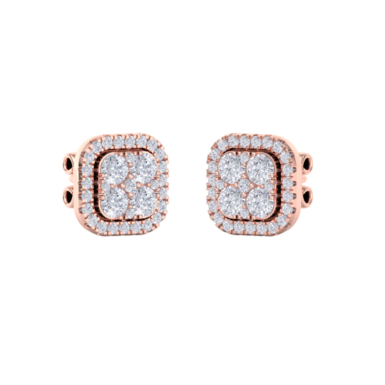 Square cluster stud earrings in white gold with white diamonds of 1.00 ct in weight
