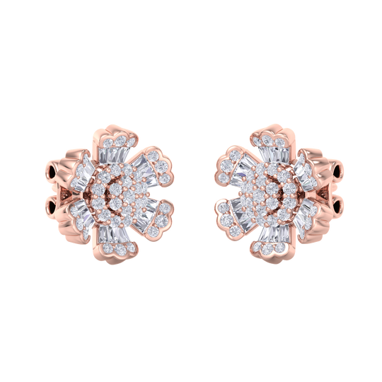 Flower stud earrings in rose gold with white diamonds of 0.78 ct in weight
