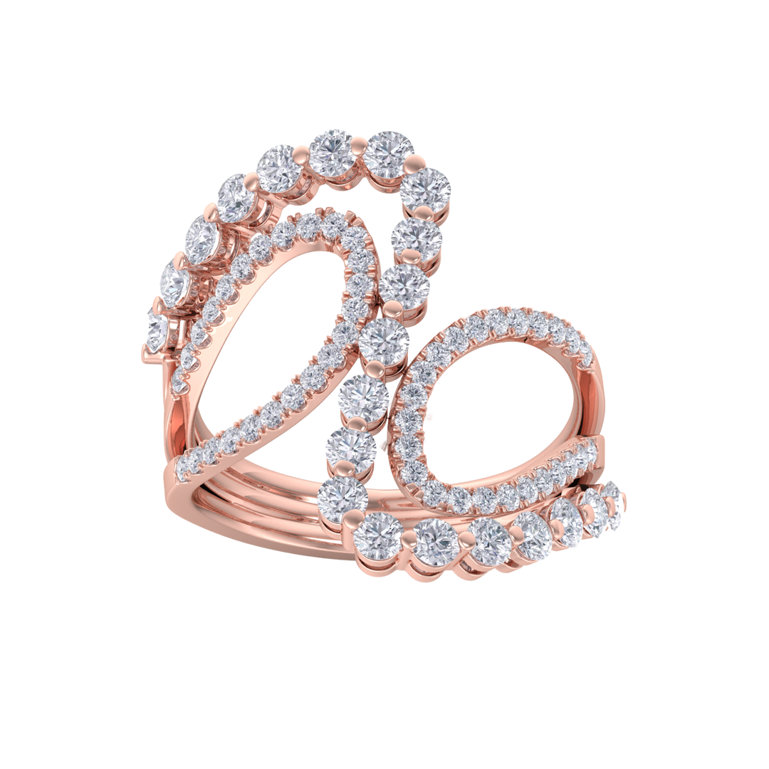 Intertwined ring in rose gold with white diamonds of 1.20 ct in weight