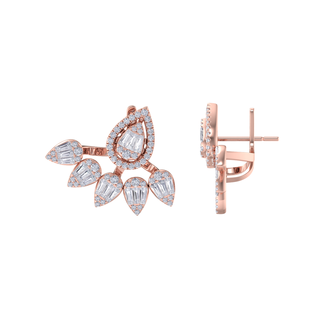 Pear duo earrings in rose gold with white diamonds of 1.85 ct in weight