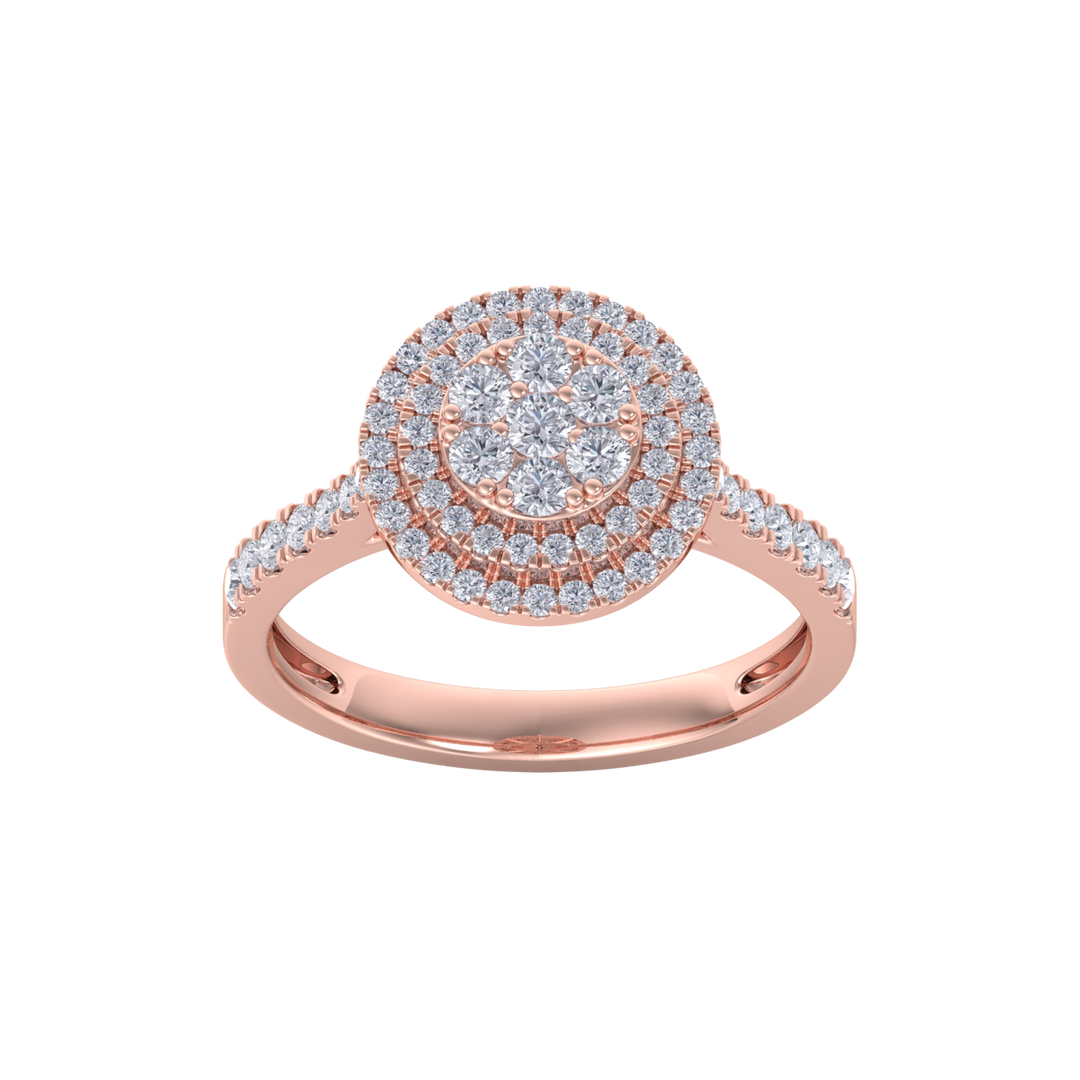 Round cluster diamond ring in yellow gold with white diamonds of 0.63 ct in weight
