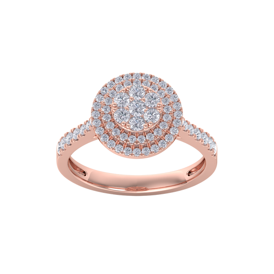 Round cluster diamond ring in yellow gold with white diamonds of 0.63 ct in weight