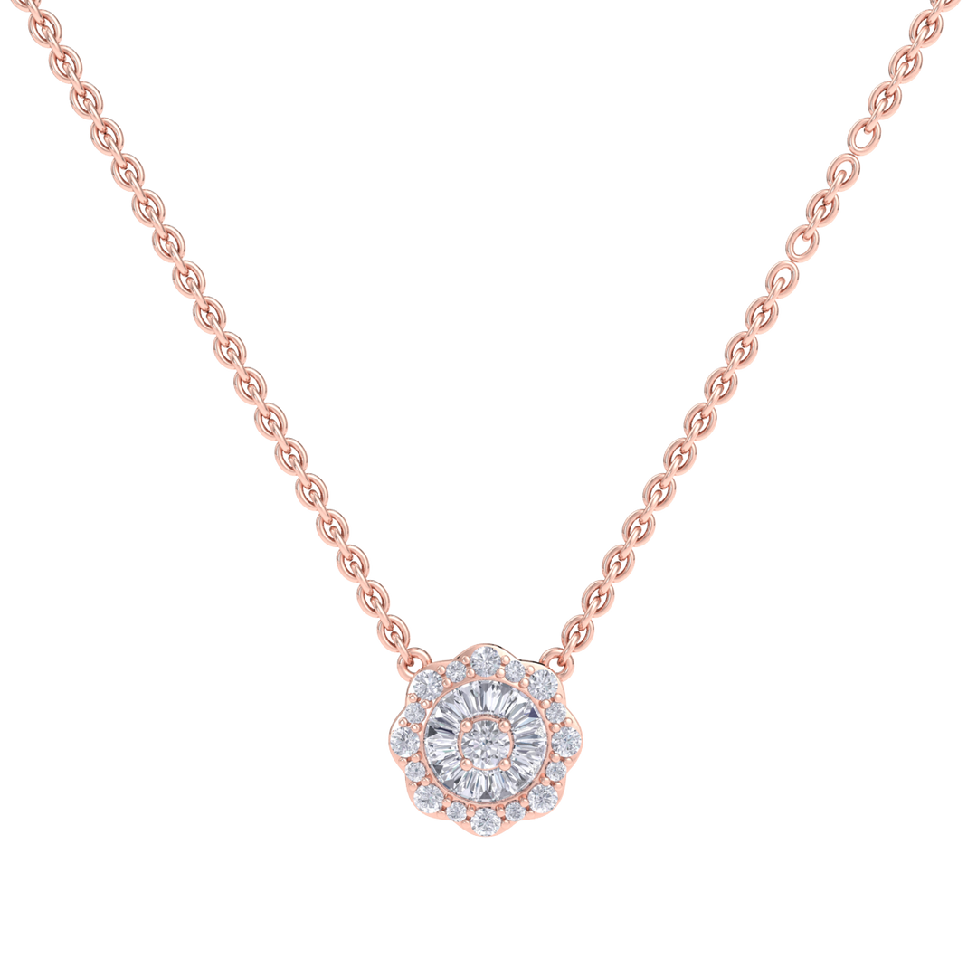 Flower shaped necklace in rose gold with white diamonds of 0.39 ct in weight