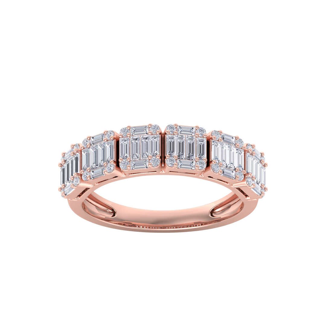 Baguette half eternity ring in rose gold with white diamonds of 2.28 ct in weight
