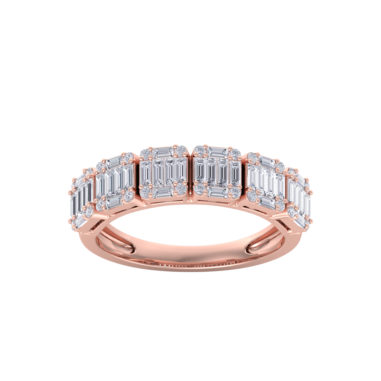 Baguette half eternity ring in rose gold with white diamonds of 2.28 ct in weight