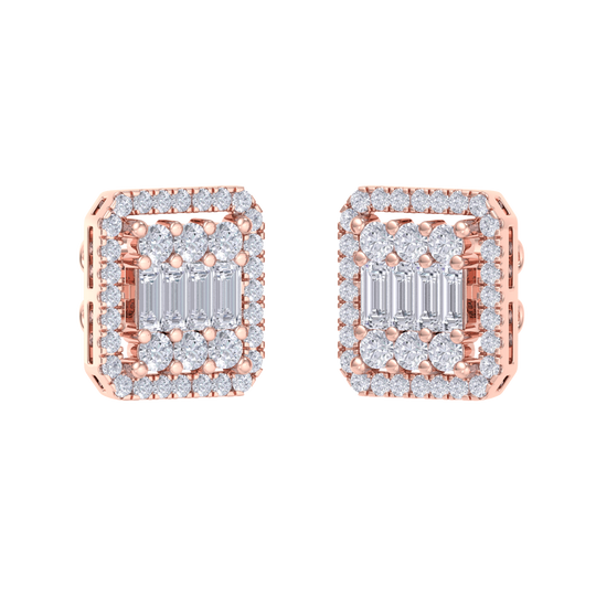 Square earrings in white gold with baguette white diamonds of 0.89 ct in weight