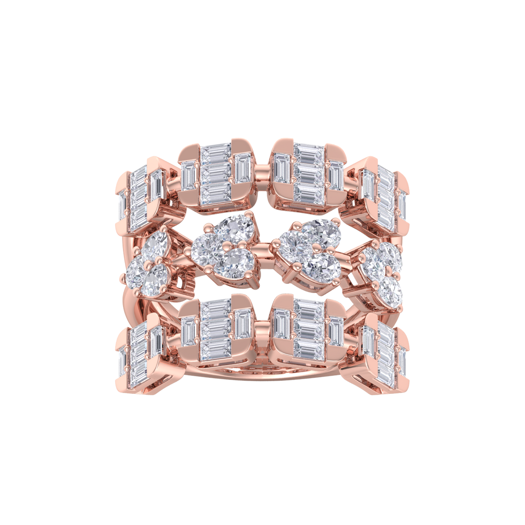 Triple band hearts ring in rose gold with white diamonds of 3.24 ct in weight 
