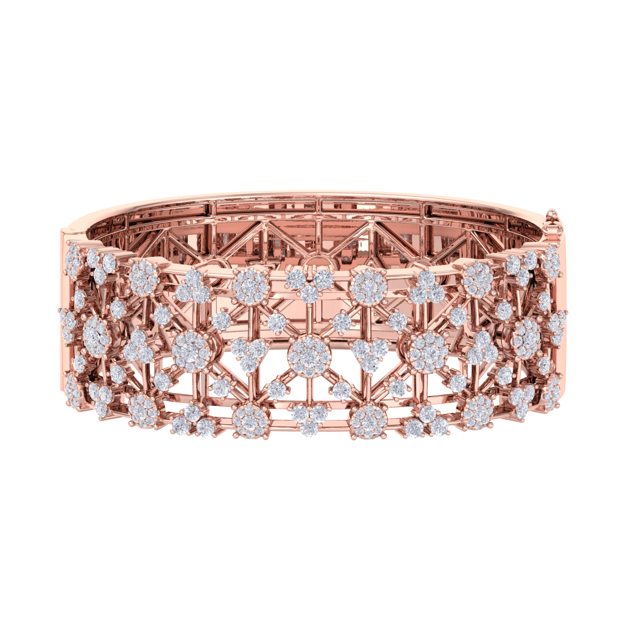 Diamond bangle in rose gold with white diamonds of 6.21 ct in weight
