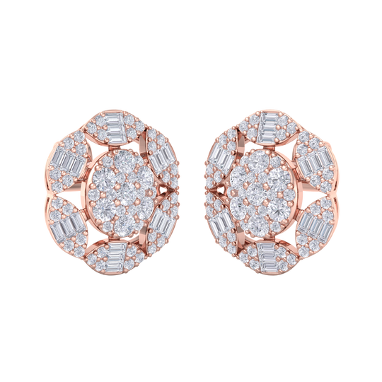 Flower stud earrings in white gold with white diamonds of 2.47 ct in weight