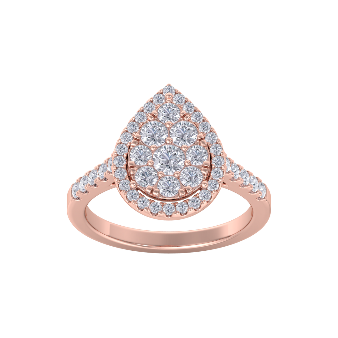 Pear cluster ring in rose gold with white diamonds of 0.98 ct in weight