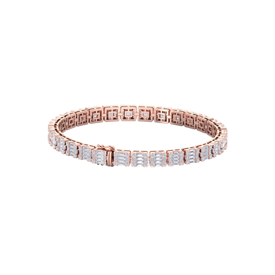 Baguette tennis bracelet in rose gold with white diamonds of 4.18 ct in weight