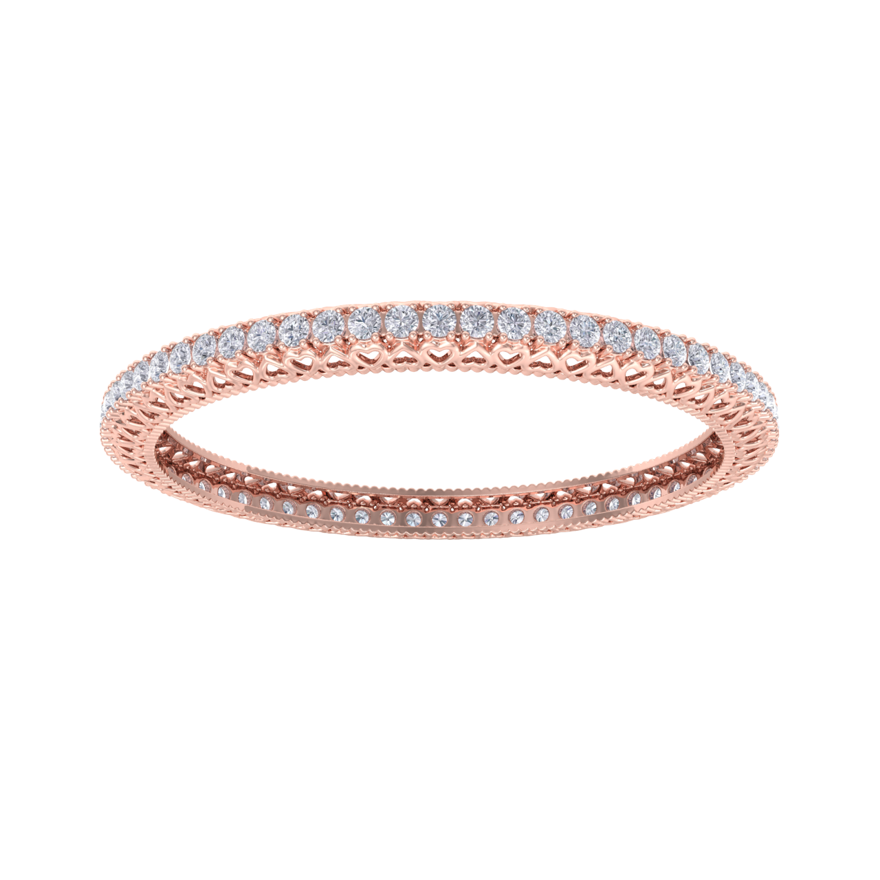 Classic diamond bangle with hearts in rose gold with white diamonds of 13.60 ct in weight