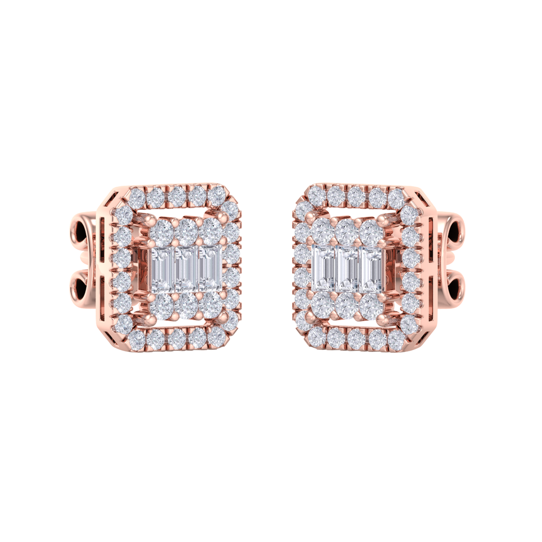 Square stud earrings in rose gold with white diamonds of 0.40 ct in weight 