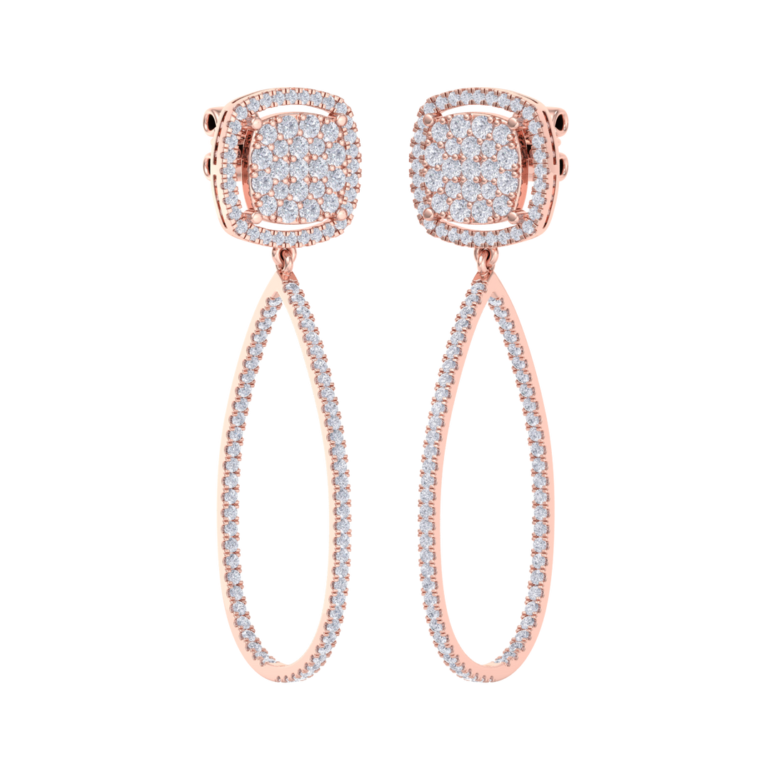 Dangle hoop earrings in white gold with white diamonds of 1.30 ct in weight