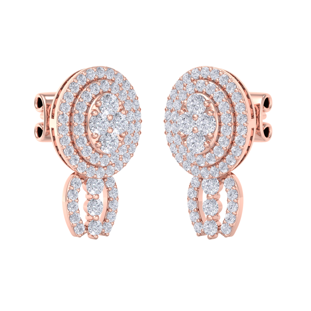 Oval drop earrings in yellow gold with white diamonds of 0.97 ct in weight
