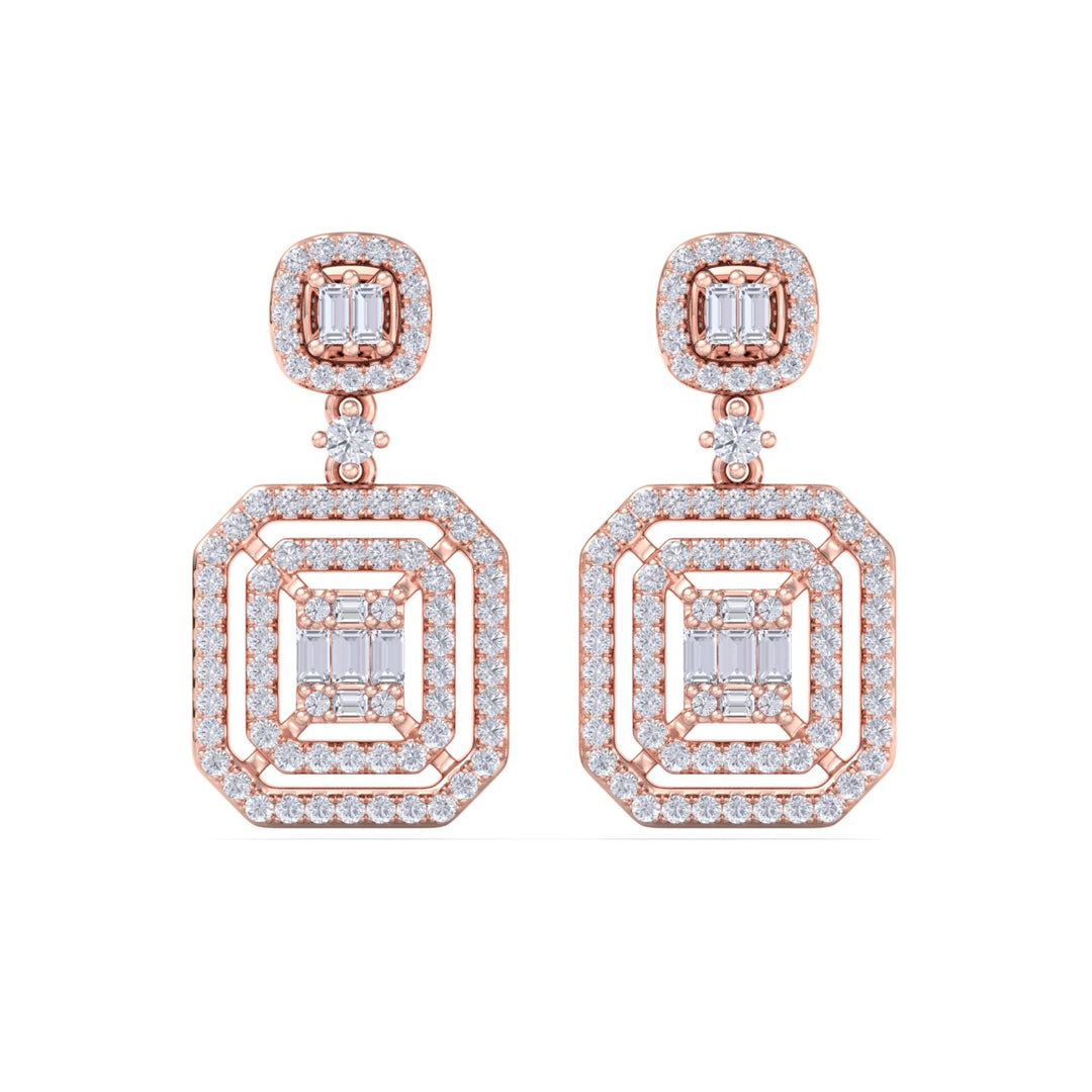 Beautiful Earrings in rose gold with white diamonds of 0.83 in weight