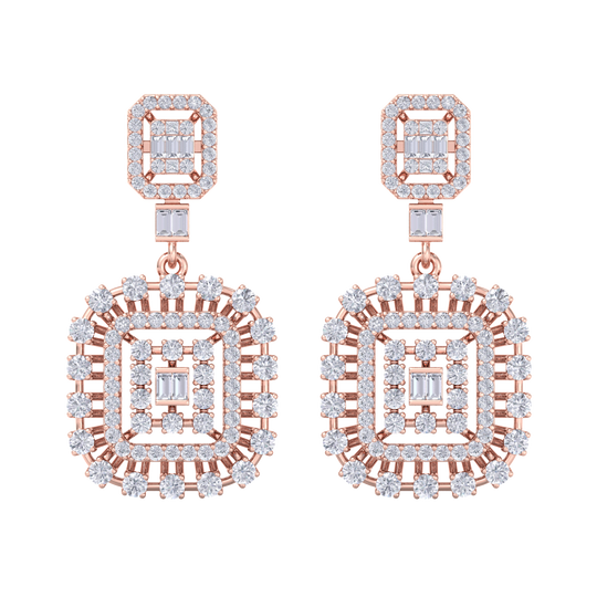 Drop earrings in yellow gold with white diamonds of 3.00 ct in weight