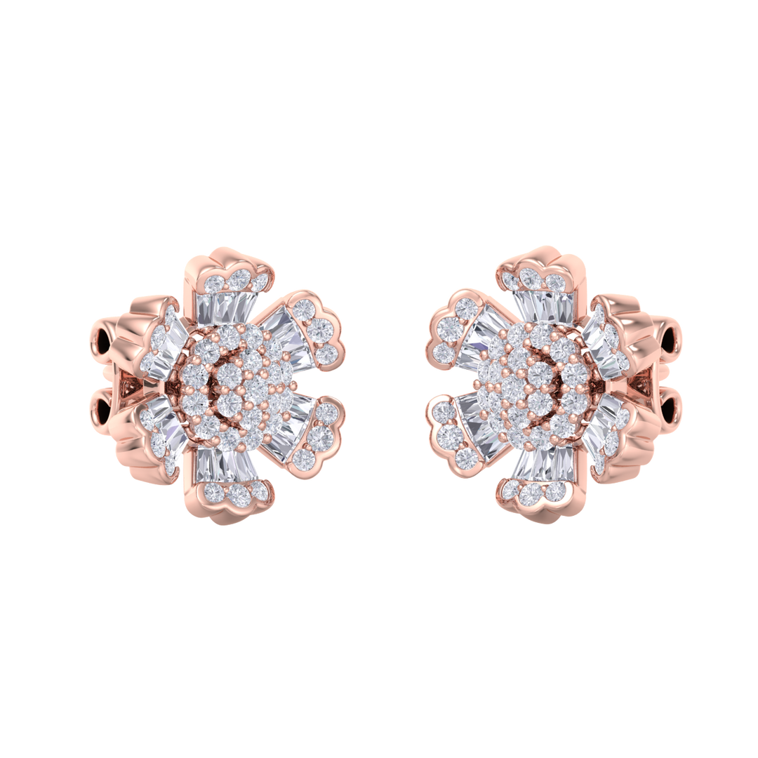 Flower stud earrings in yellow gold with white diamonds of 0.78 ct in weight
