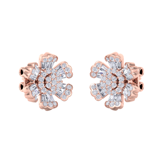 Flower stud earrings in yellow gold with white diamonds of 0.78 ct in weight
