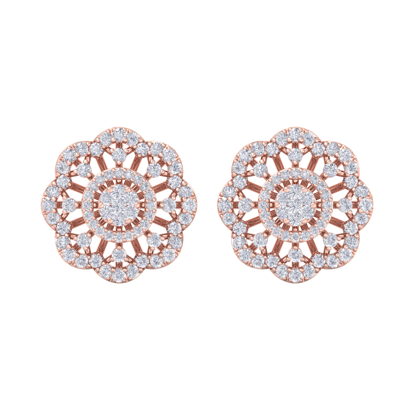 Stud earrings in rose gold with white diamonds of 1.14 ct in weight