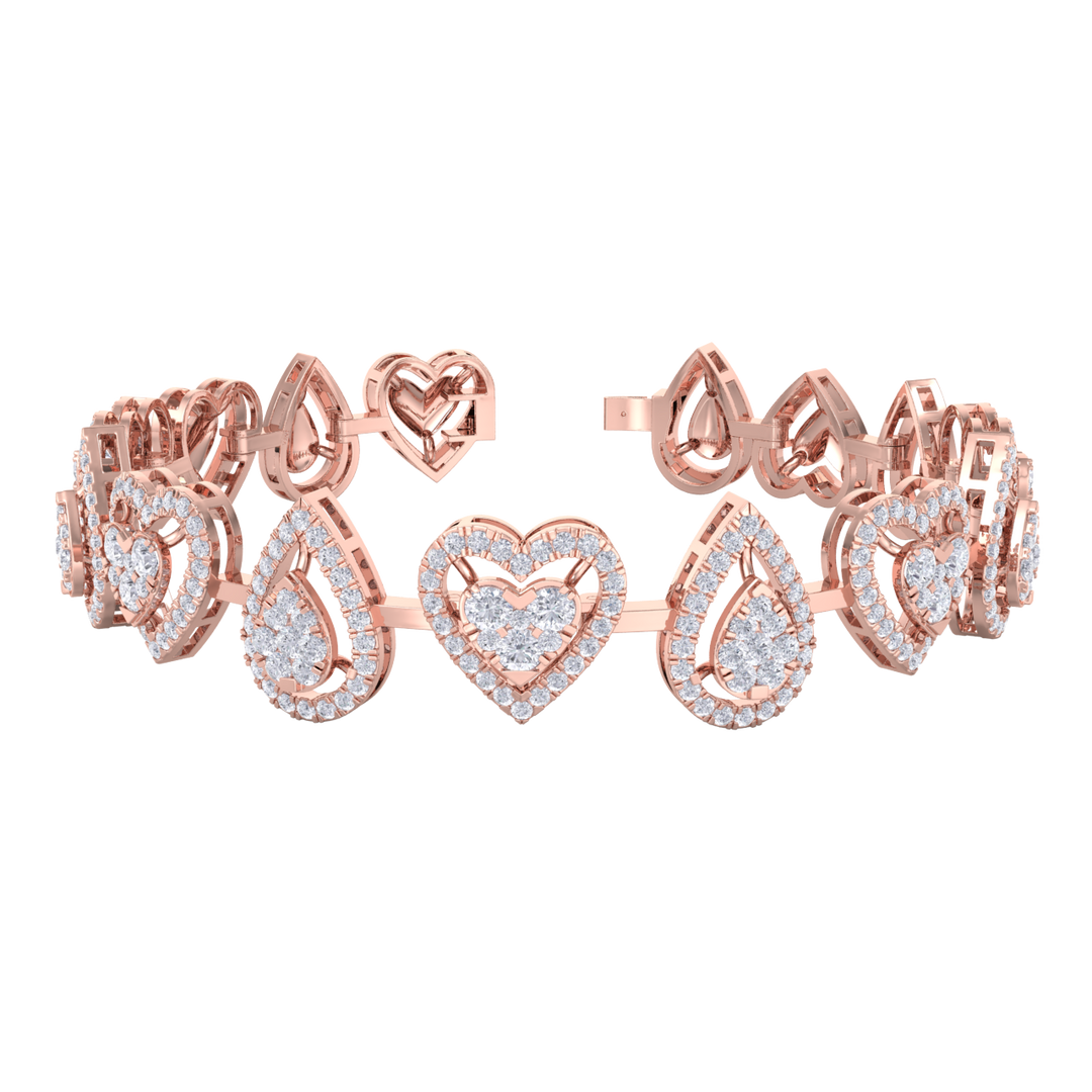 Heart bracelet in white gold with white diamonds of 3.12 ct in weight