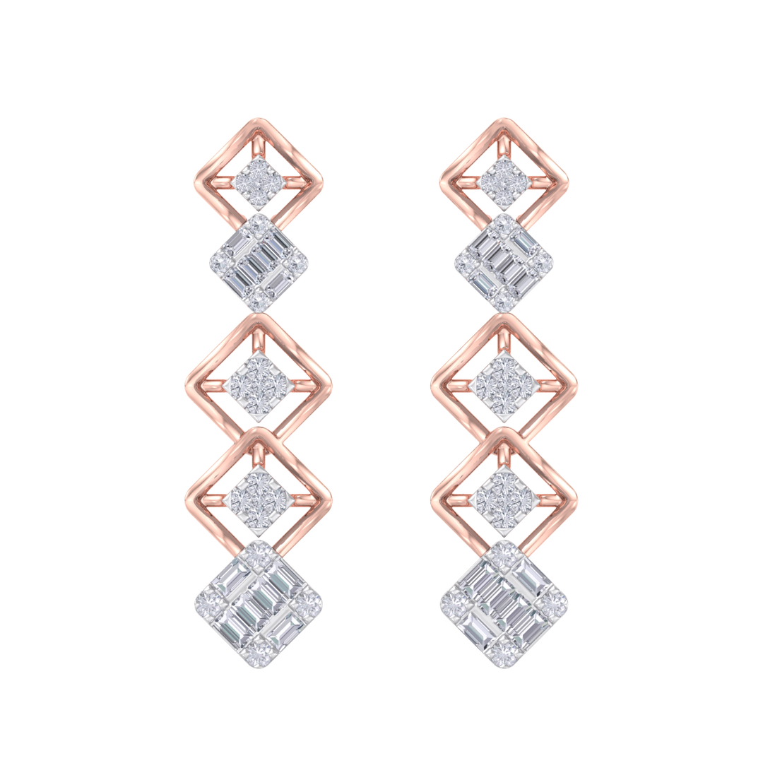 Drop earrings in rose gold with white diamonds of 1.10 ct in weight