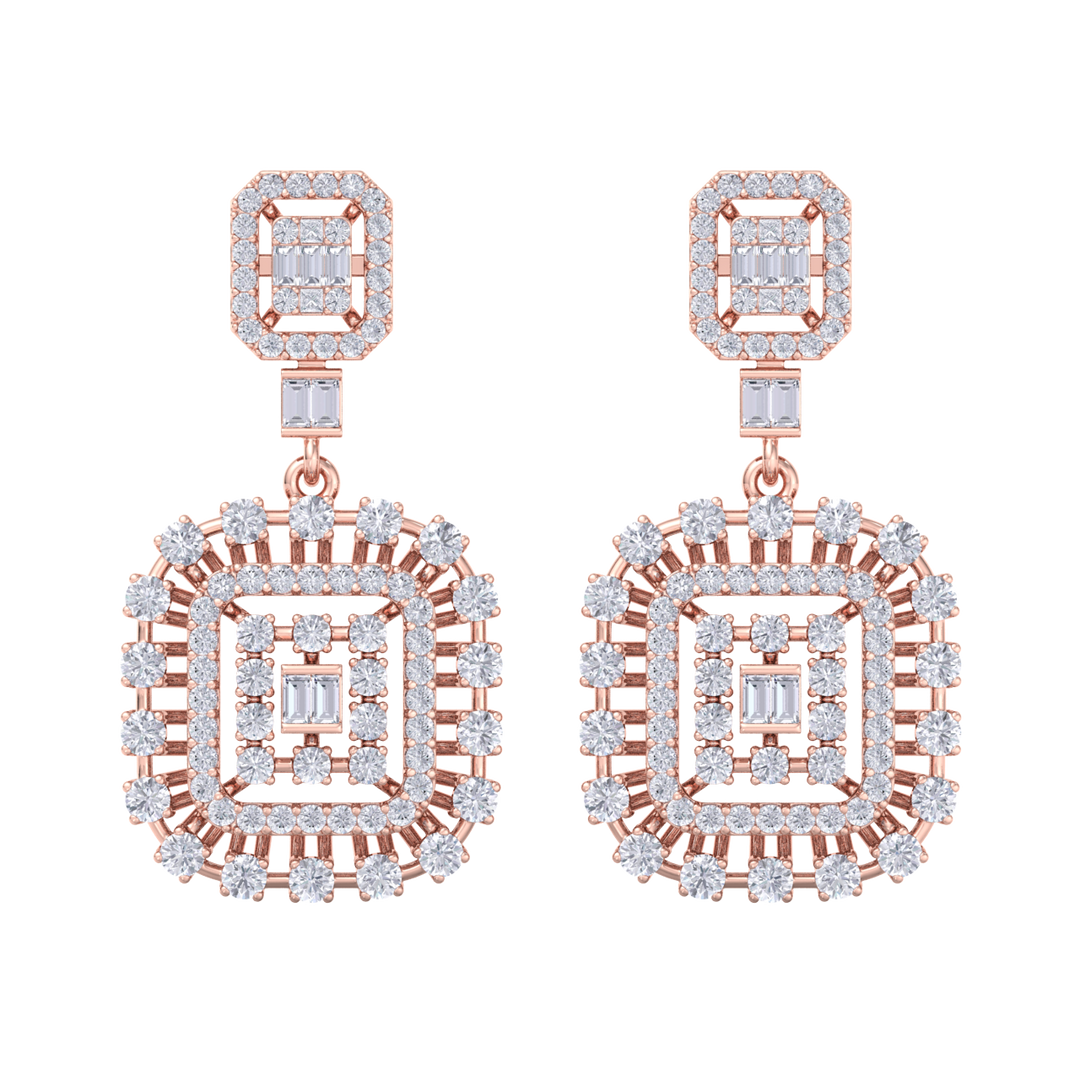 Drop earrings in rose gold with white diamonds of 3.00 ct in weight
