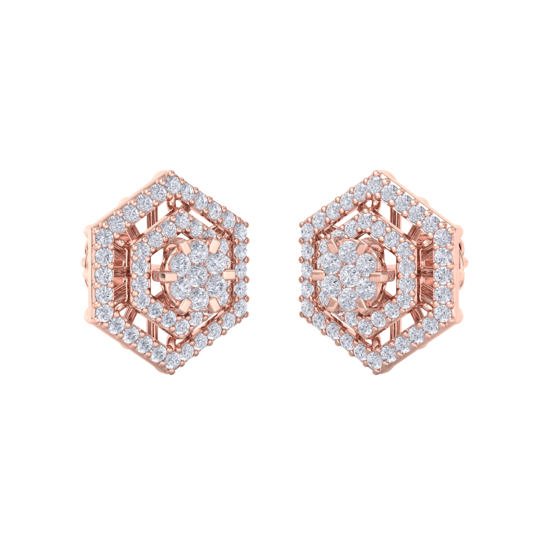 Stud earrings in rose gold with white diamonds of 1.45 ct in weight