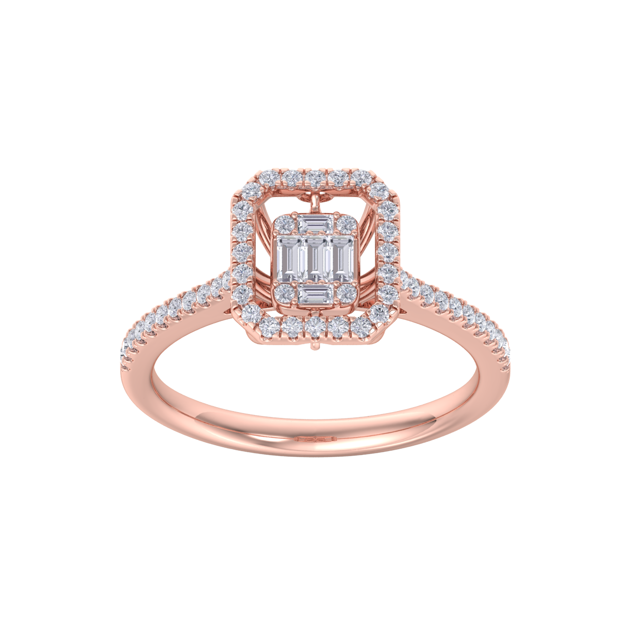 Square diamond ring in rose gold with white diamonds of 0.45 ct in weight