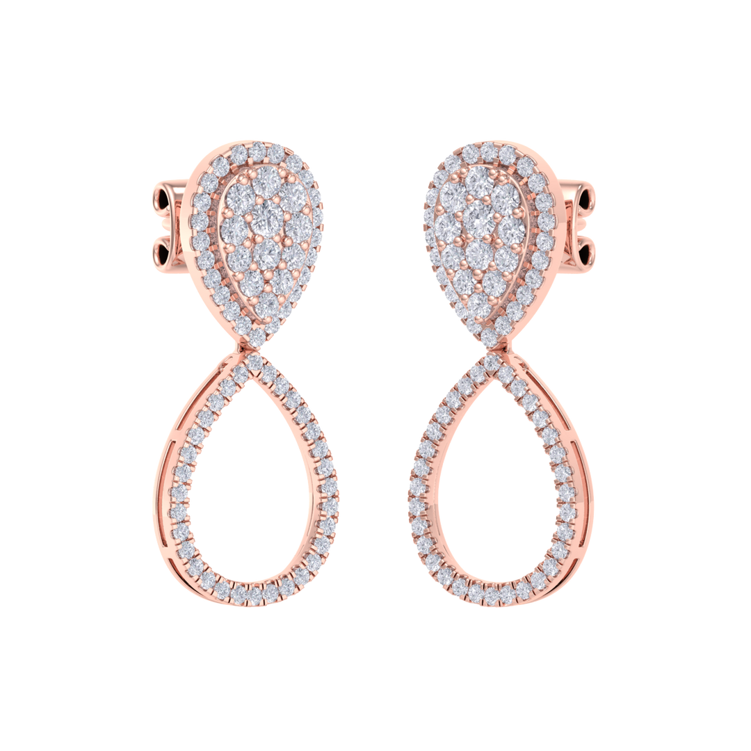 3 in 1 earrings in rose gold with white diamonds of 0.85 ct in weight