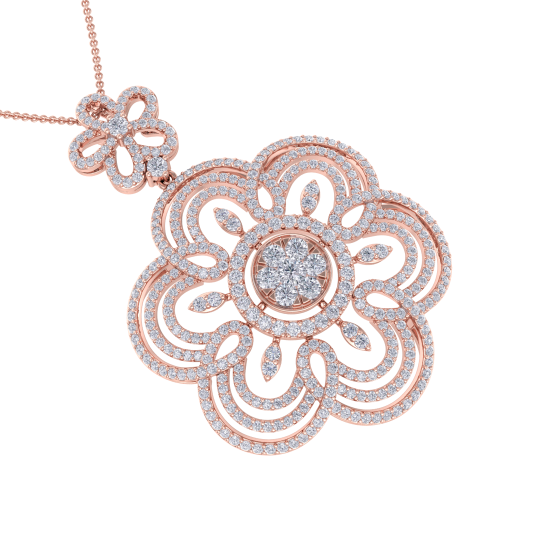 Flower Pendant in yellow gold with white diamonds of 2.43 ct in weight