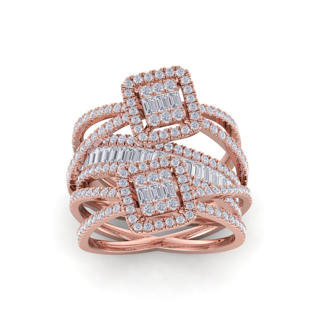 Multi-band diamond ring in rose gold with white diamonds of 2.65 ct in weight