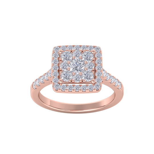 Square cluster ring in rose gold with white diamonds of 1.01 ct in weight