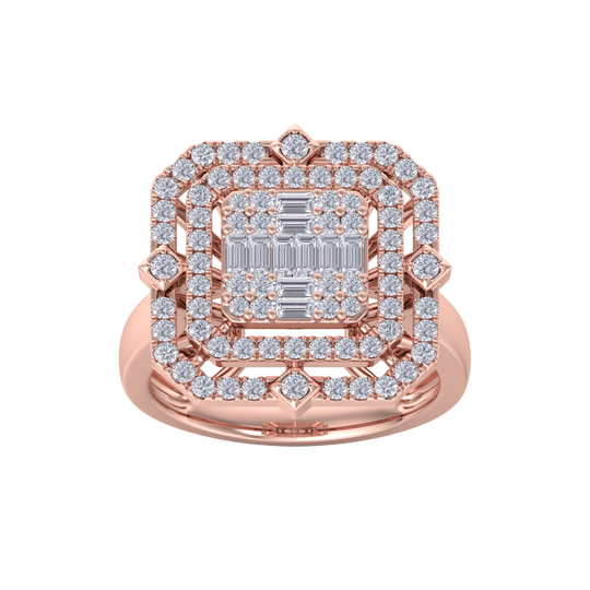 Grande square diamond ring in yellow gold with white diamonds of 1.36 ct in weight