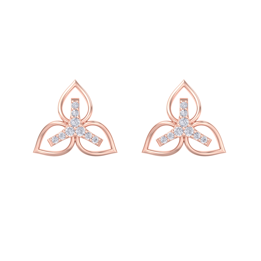 Flower shaped stud earrings in rose gold with white diamonds of 0.24 ct in weight