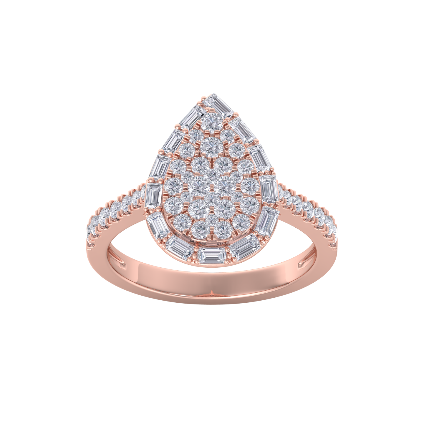 Pear cluster ring in rose gold with white diamonds of 1.01 ct in weight
