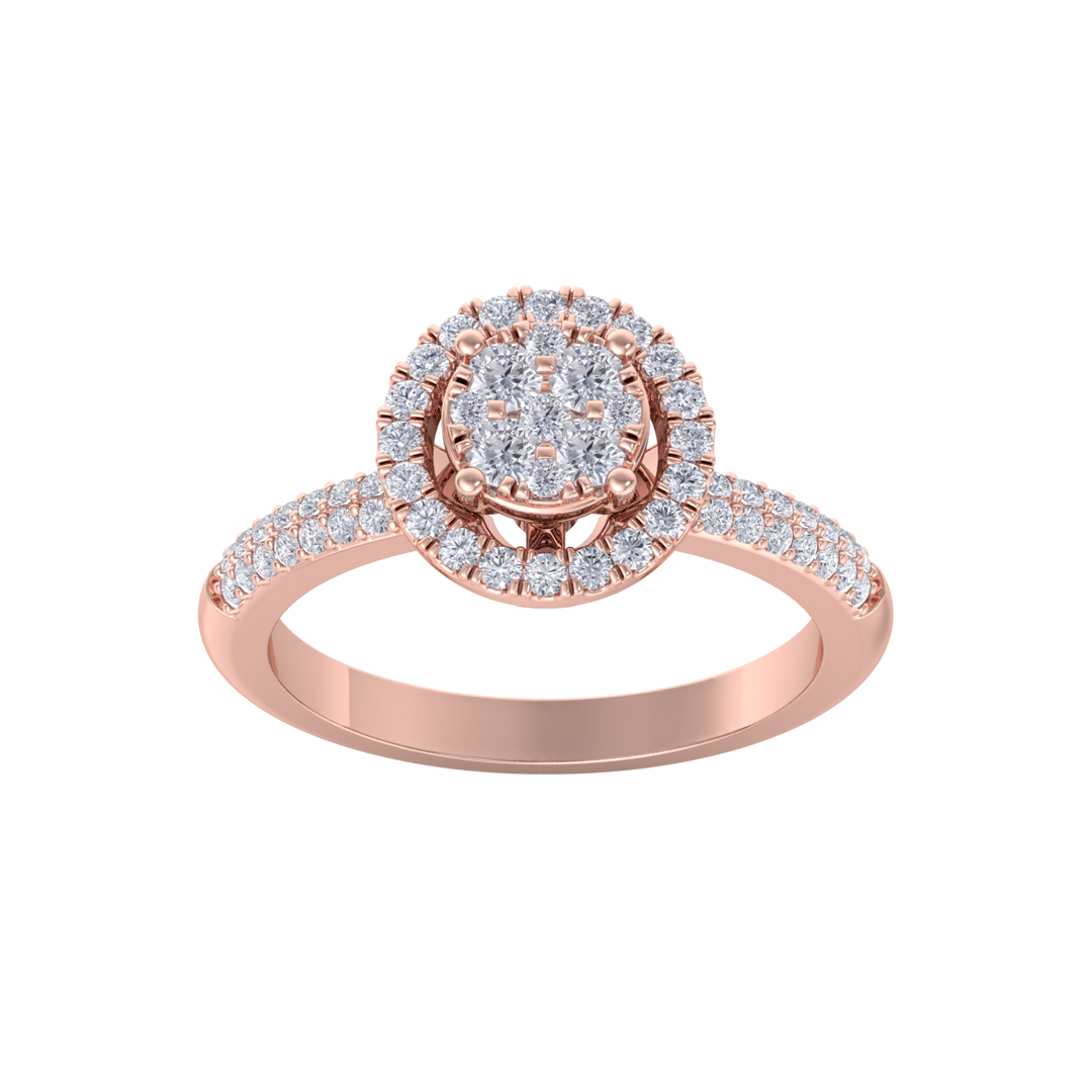 Halo Diamond ring in rose gold with white diamonds of 0.57 ct in weight