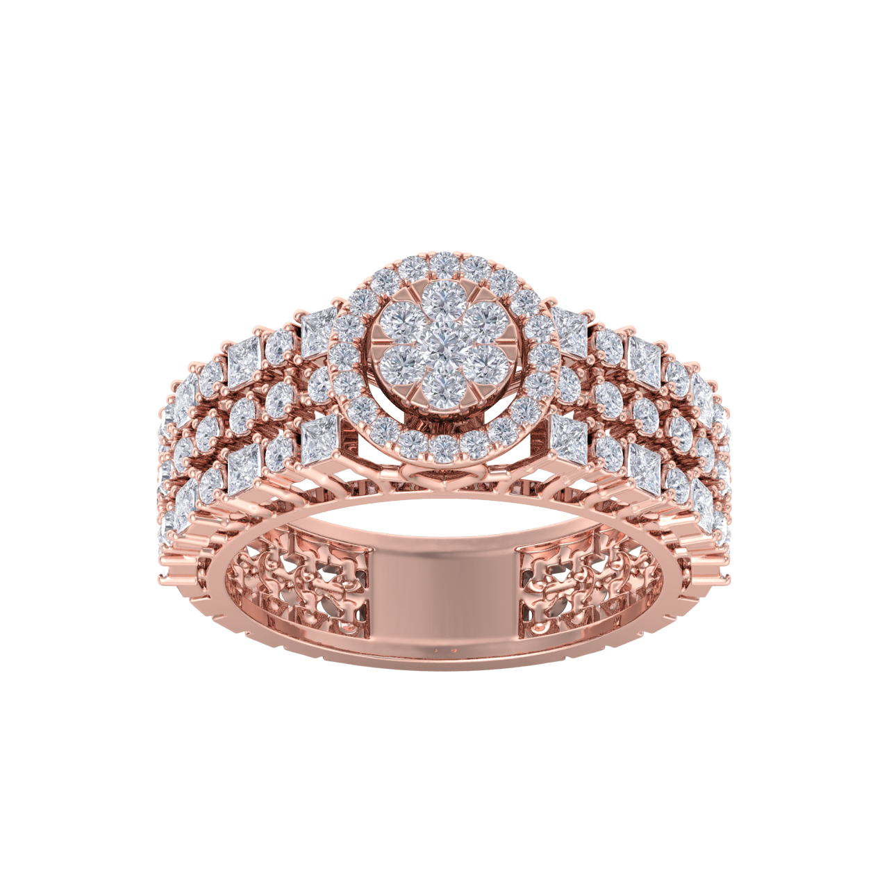 Halo Engagement ring in rose gold with white diamonds of 1.19 ct in weight