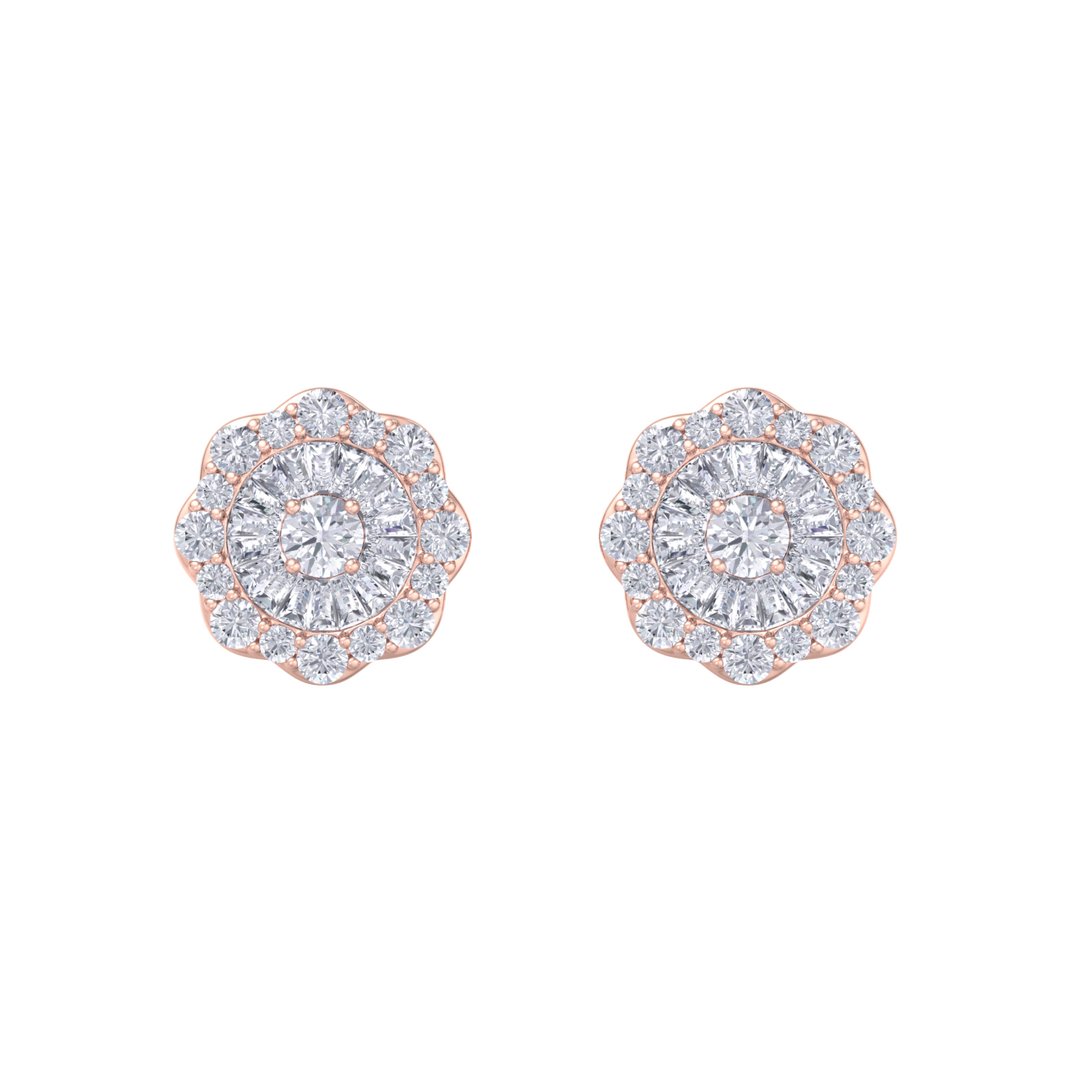 Round shaped stud earrings in rose gold with white diamonds of 0.65 ct in weight