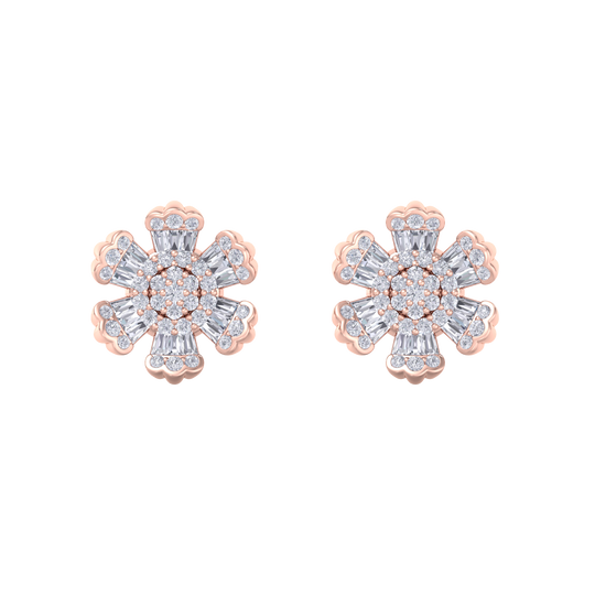 Flower stud earrings in yellow gold with white diamonds of 0.78 ct in weight
