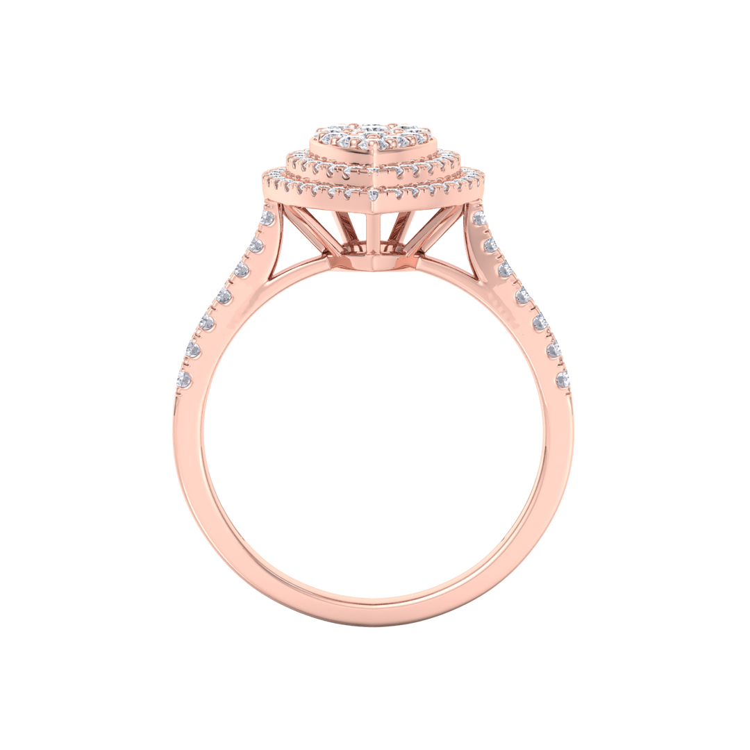 Pear cluster engagement ring in rose gold with white diamonds of 0.63 ct in weight