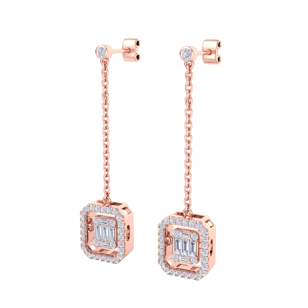 Diamond drop earrings in rose gold with white diamonds of 0.69 ct in weight
