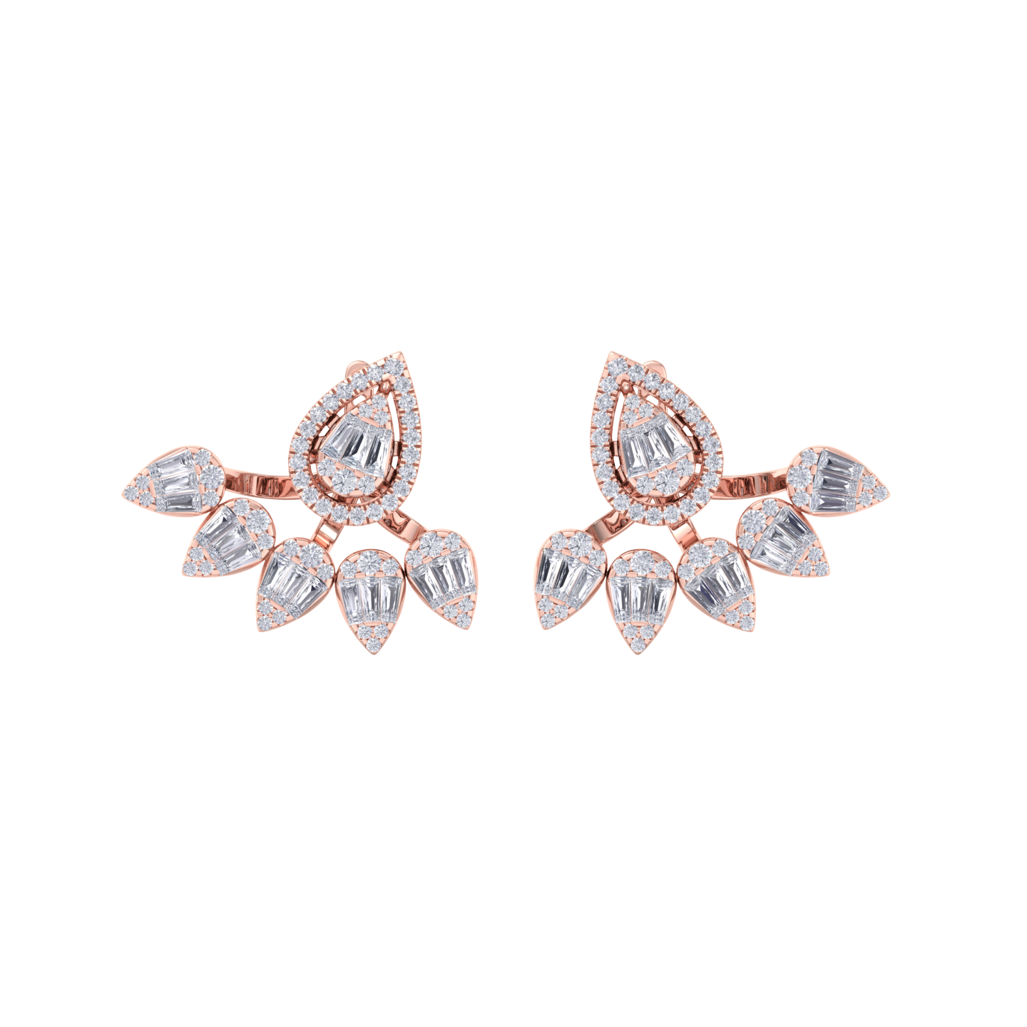 Pear duo earrings in rose gold with white diamonds of 1.85 ct in weight