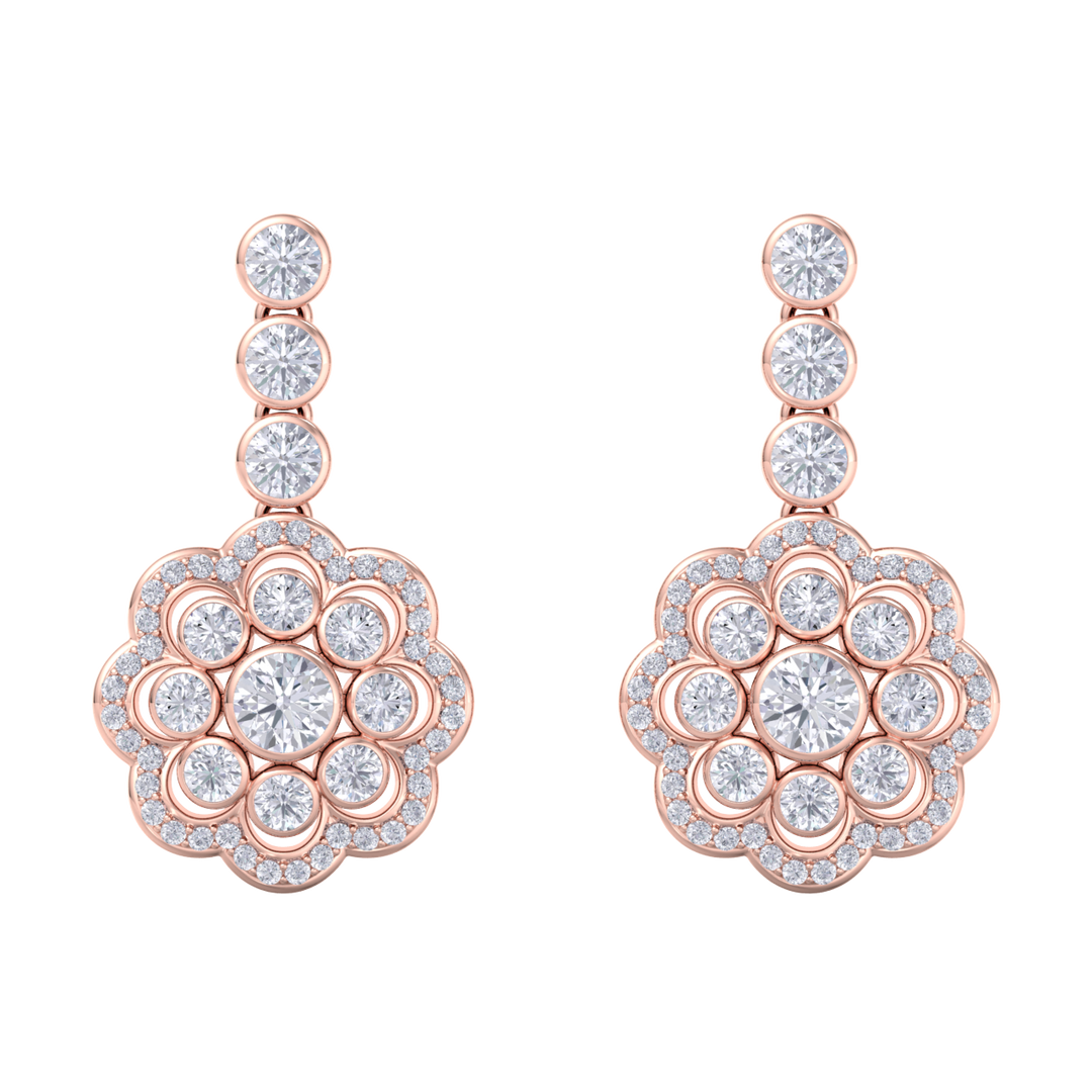 Drop earrings in rose gold with white diamonds of 1.77 ct in weight